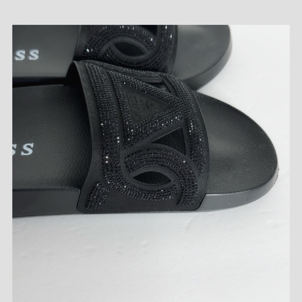 NWT Guess Payca Slides Black Rhinestone Sandals Open Toe Slip Ons Shimmer Sz 9 - Picture 4 of 13
